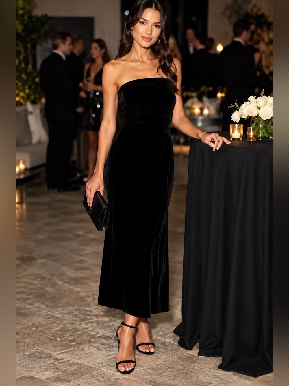 Veronica Beard Palo Black Velvet Strapless Maxi Dress Size 8